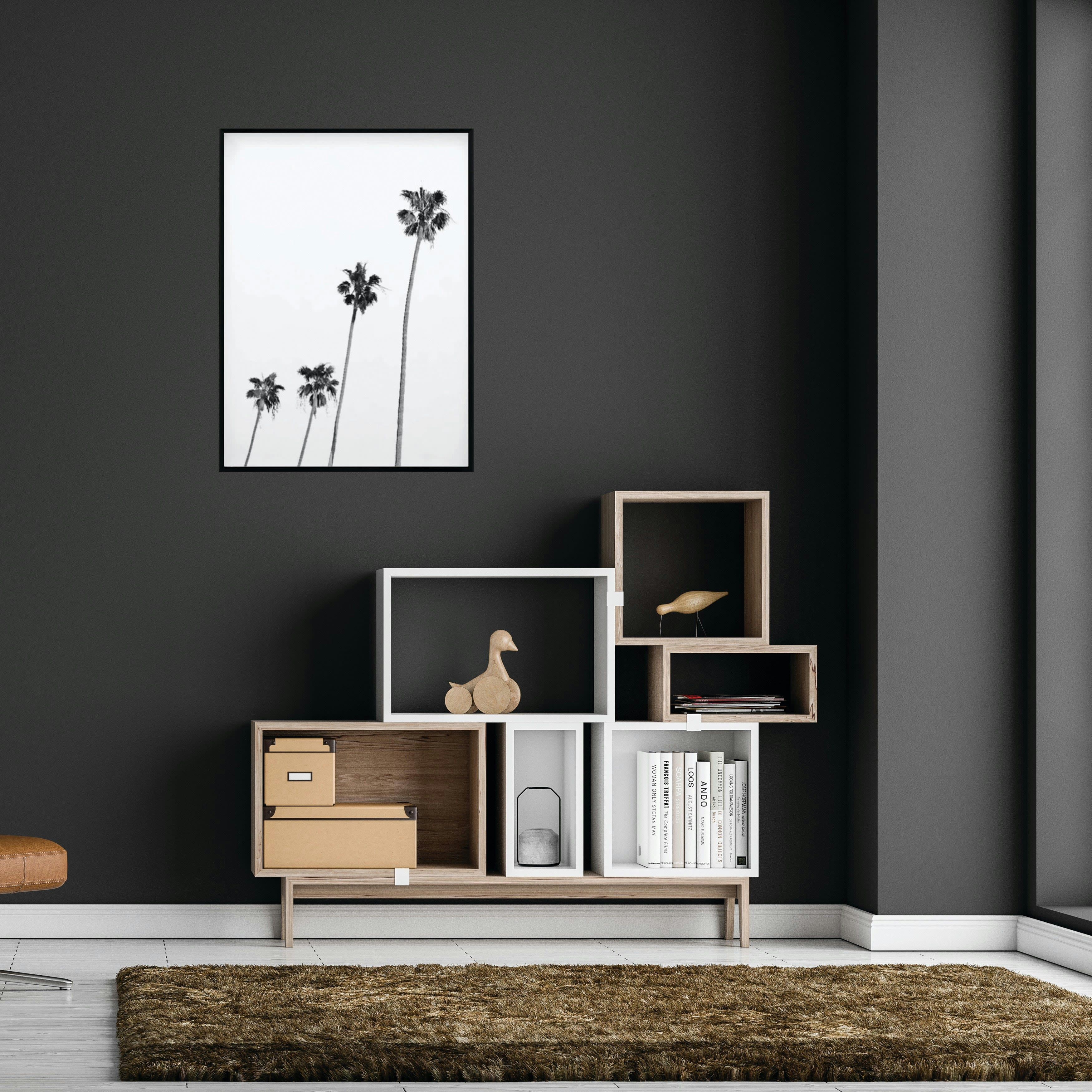 BW - Affiche avec cadre noir - Quatre palmiers - 50x70