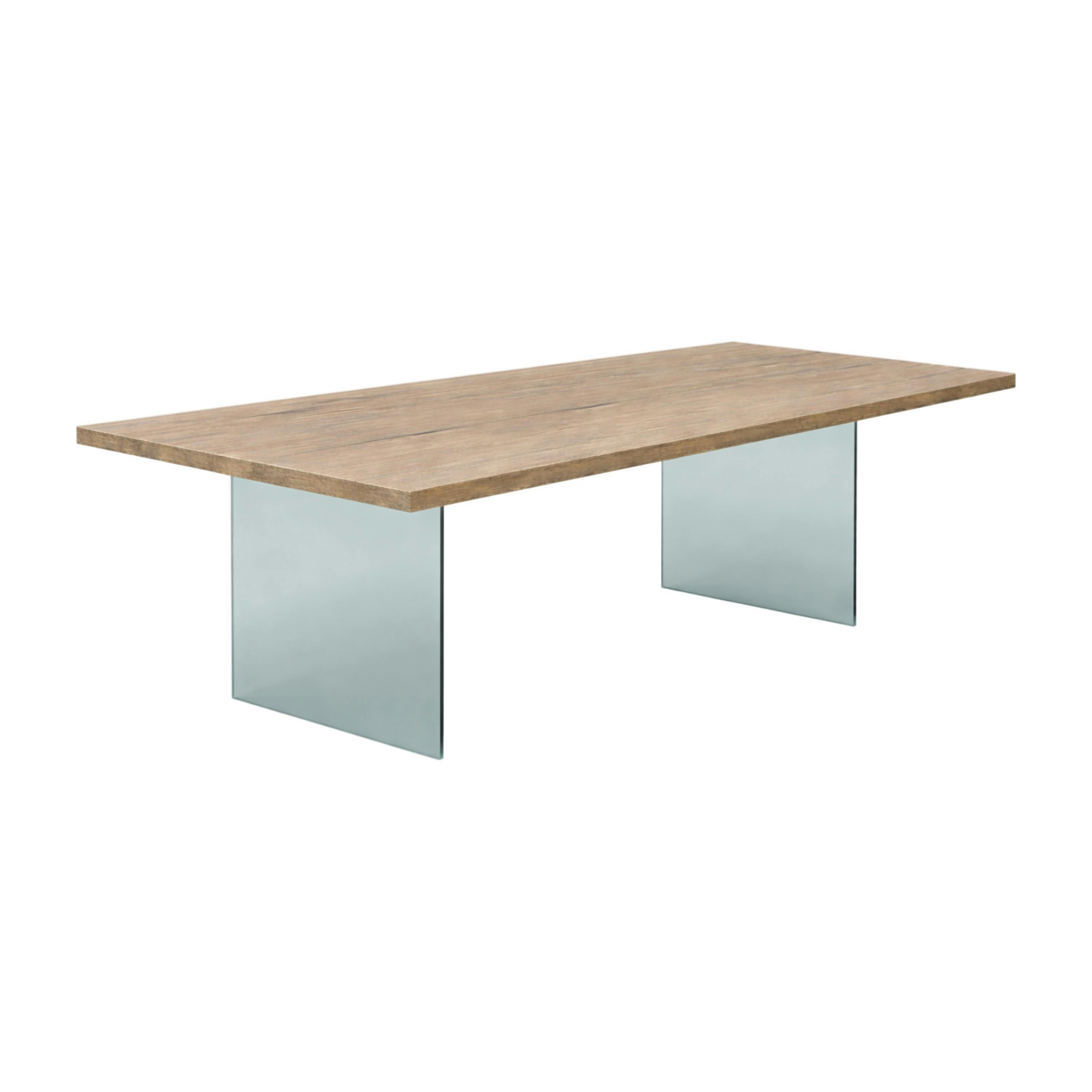Table extensible bois grisé bords droits pieds verre 240 cm PALERME