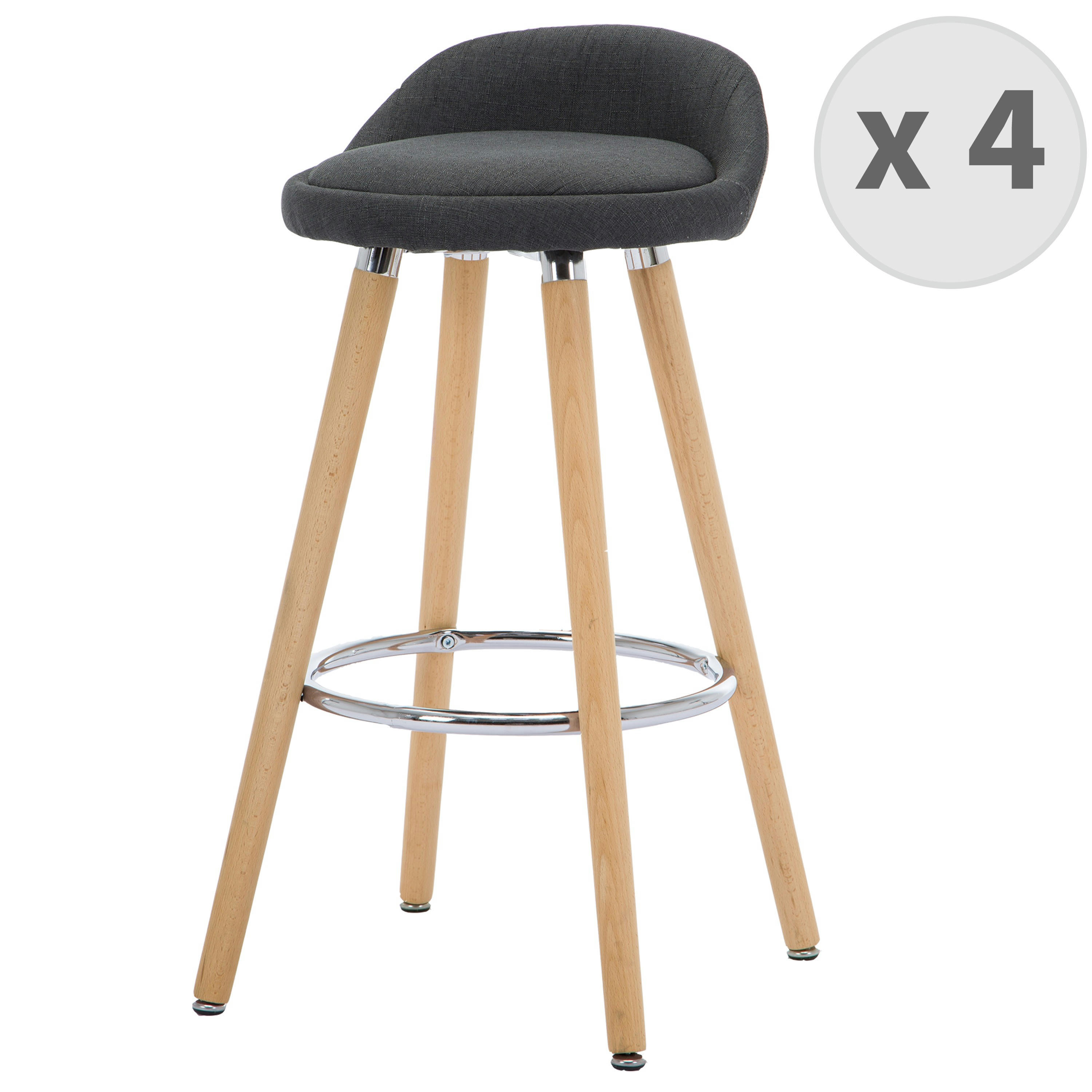 JENSEN - JENSEN - Tabouret de bar scandinave tissu anthracite pieds hêtre (x4)