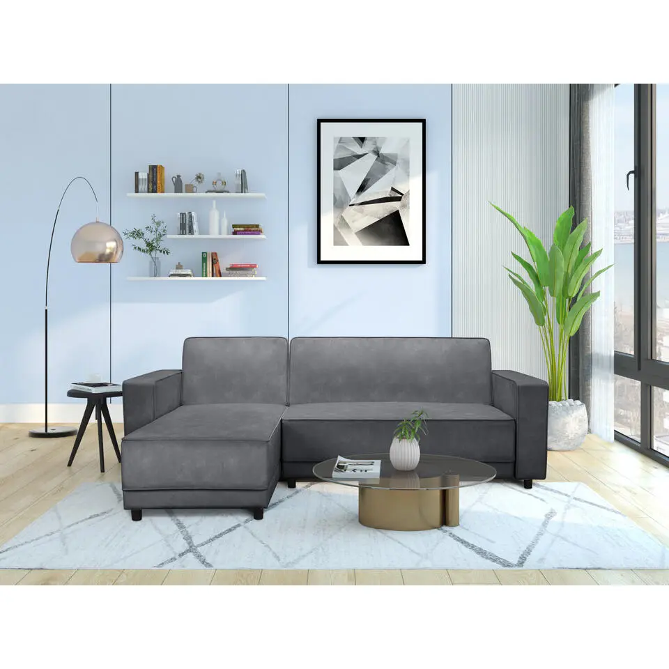 Allie - 3-zits hoekslaapbank in antraciet fluweel