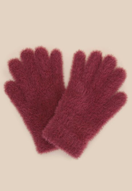 Womens Dark Pink Eyelash Knit Gloves
