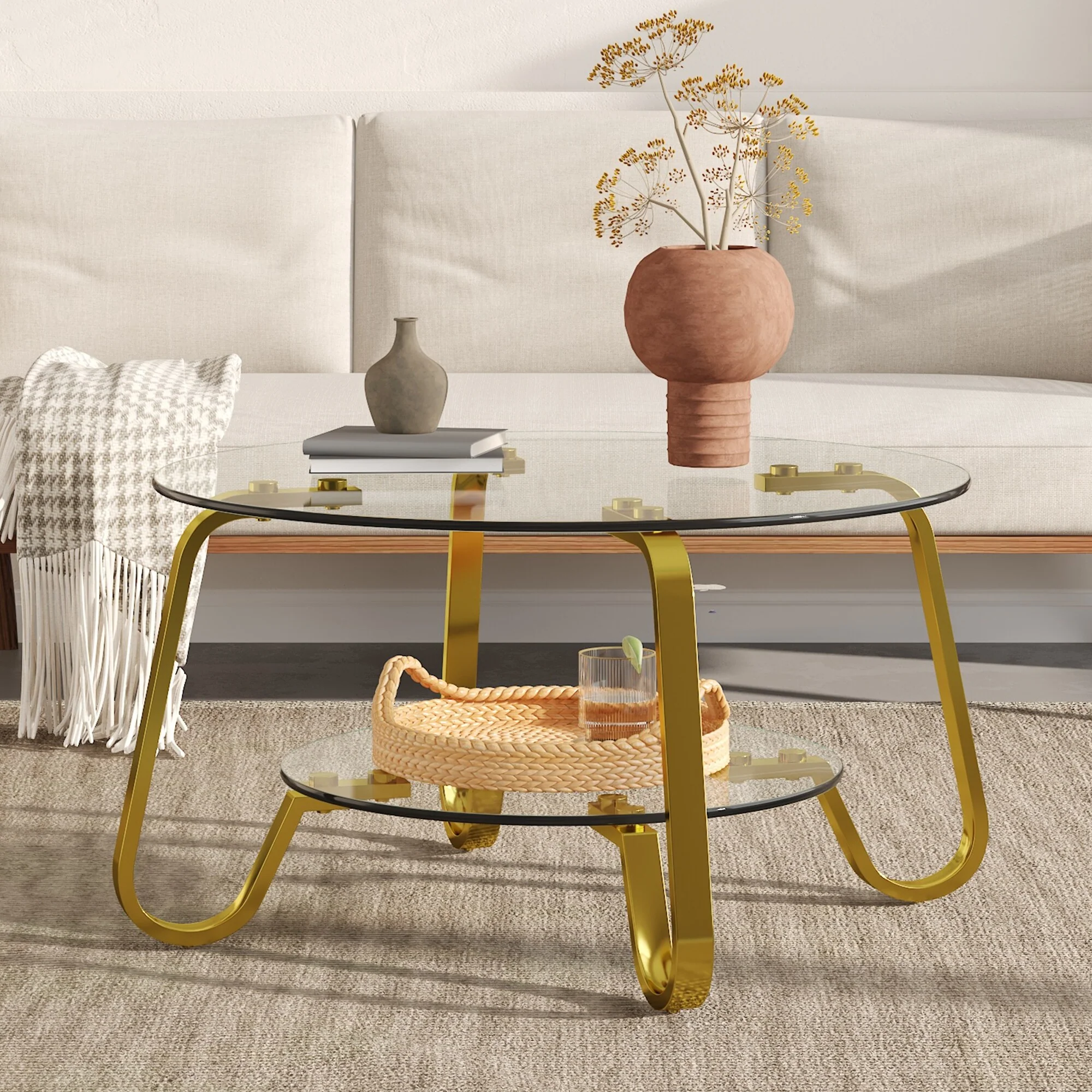 Retro Minimalist Double-layer Tempered Glass Coffee Table