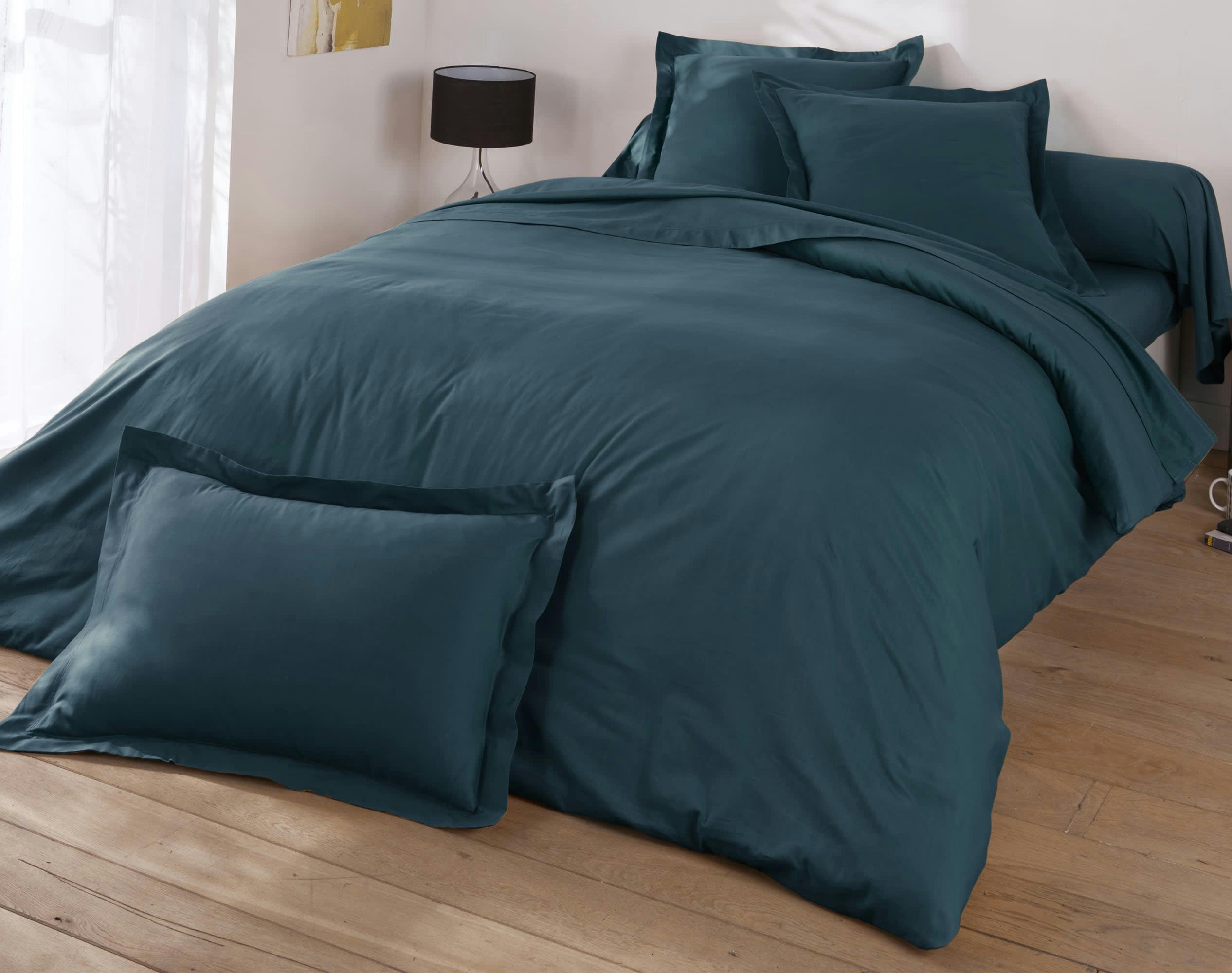 PERCALE - Housse de couette 240x220 en percale de coton  bleu canard