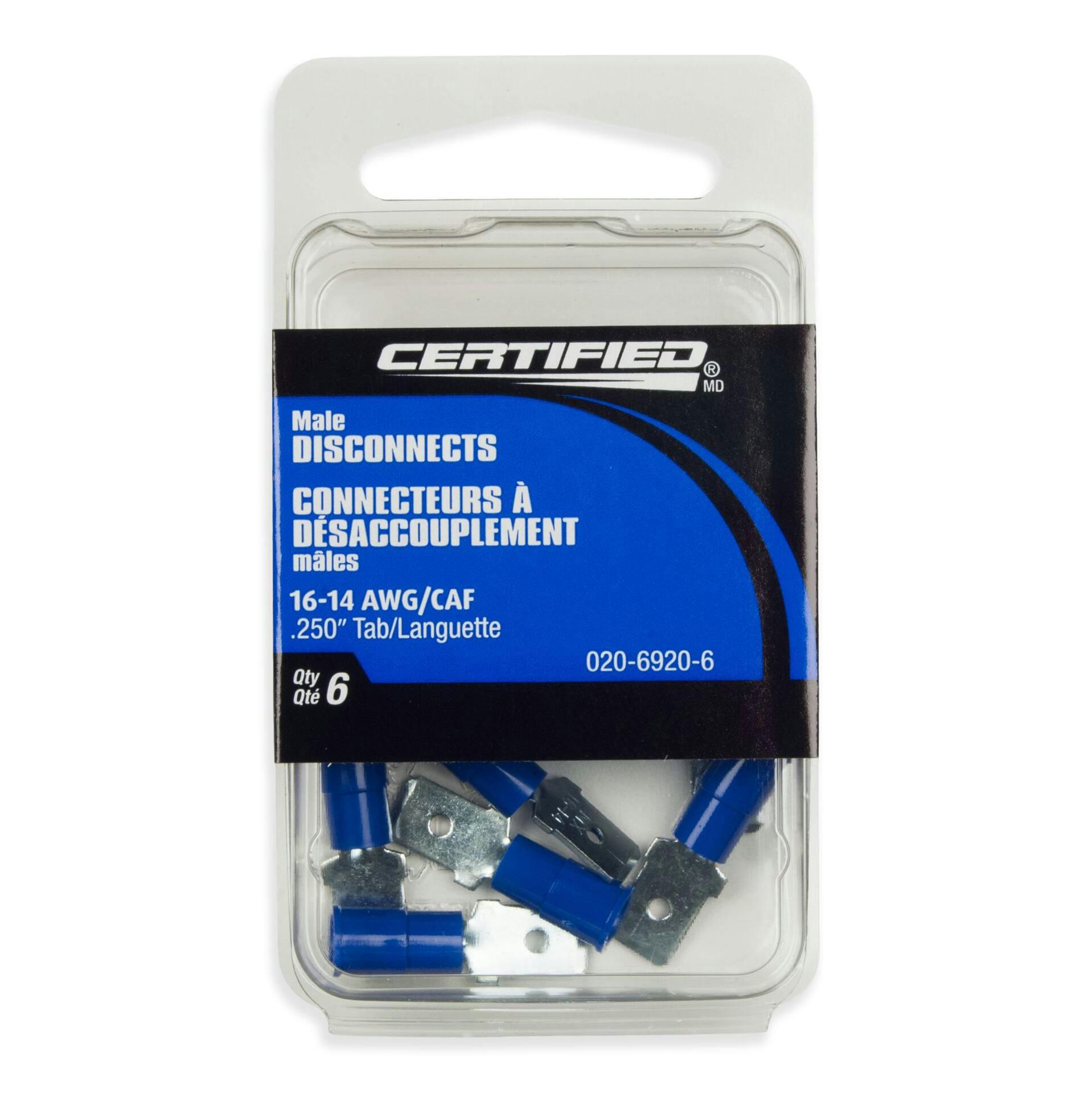 MotoMaster 16-14 AWG Automotive Male Quick Disconnect, .250-in, 6-pk