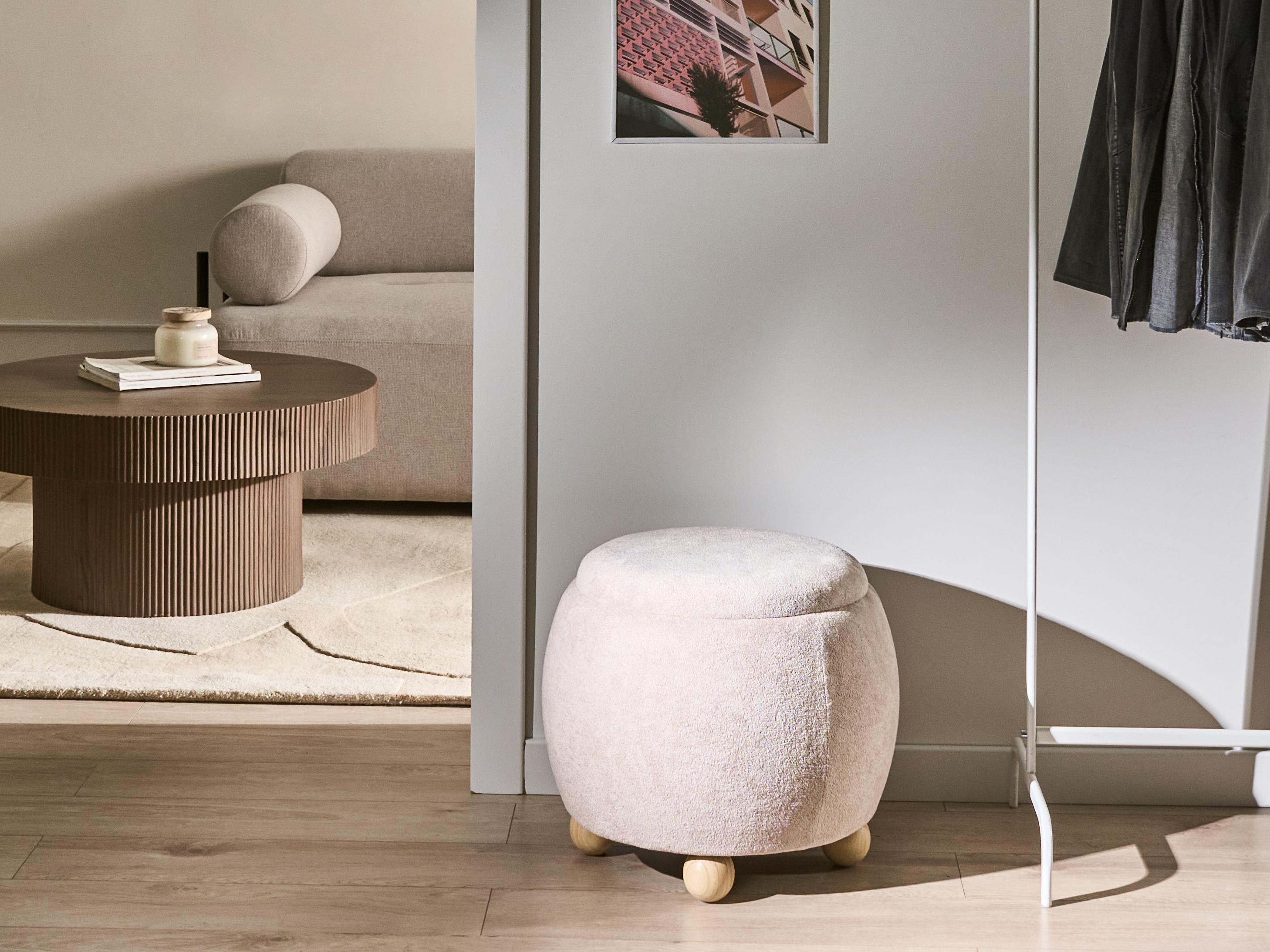 Storage Pouffe ANNABELLA Boucle Light Beige
