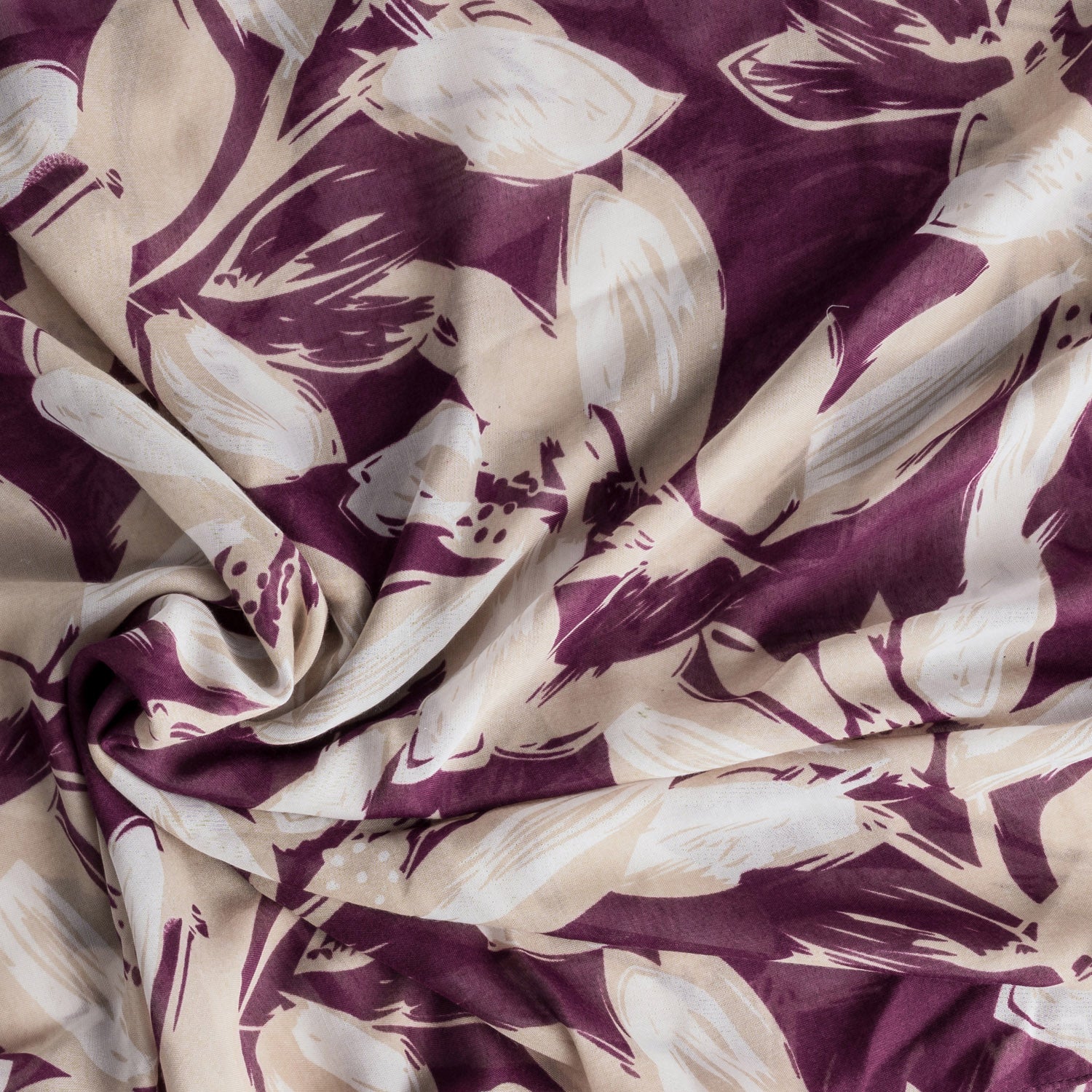 Foulard prune motif fleurs beiges