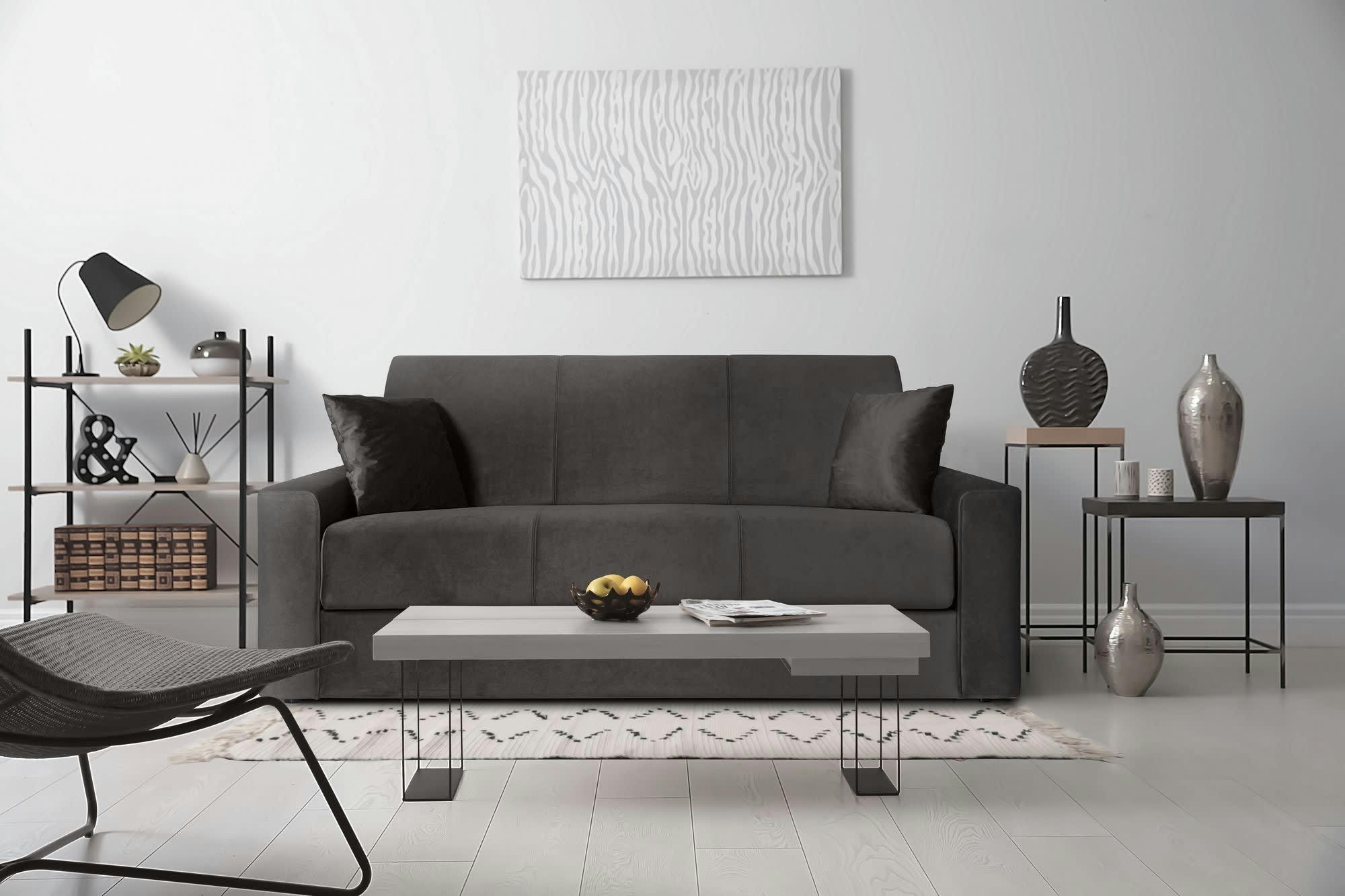 ARSENE - Canapé convertible 3 places  en tissu gris foncé