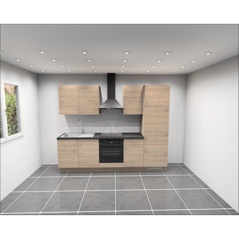 Bloc cuisine chêne San Remo droit 270 cm K-LITA