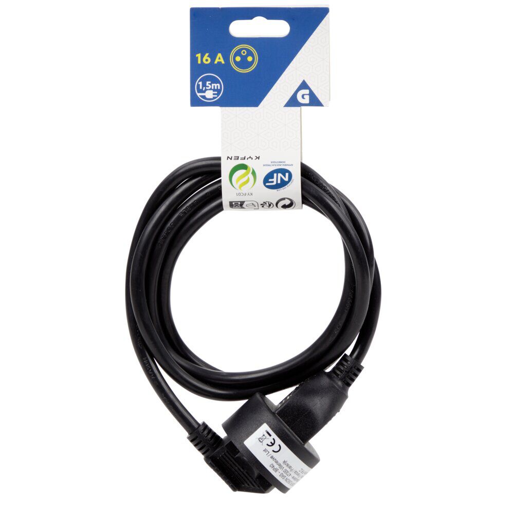Rallonge électrique 16A 1,5m noir