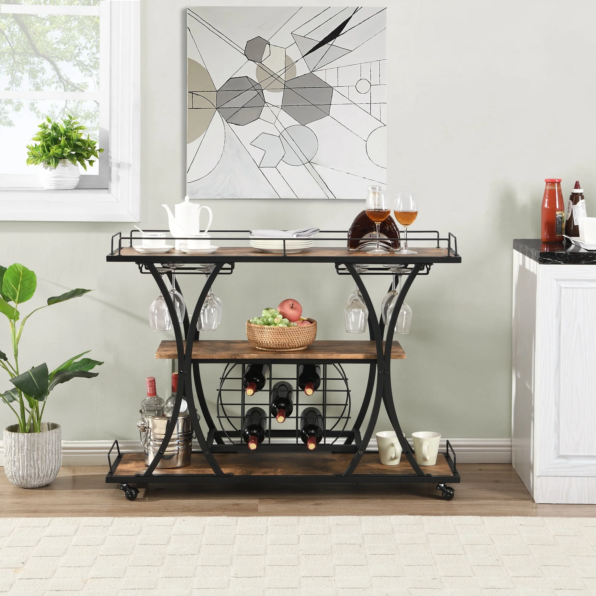 Industrial Bar Cart Kitchen Bar&Serving Cart for Home with Wheels