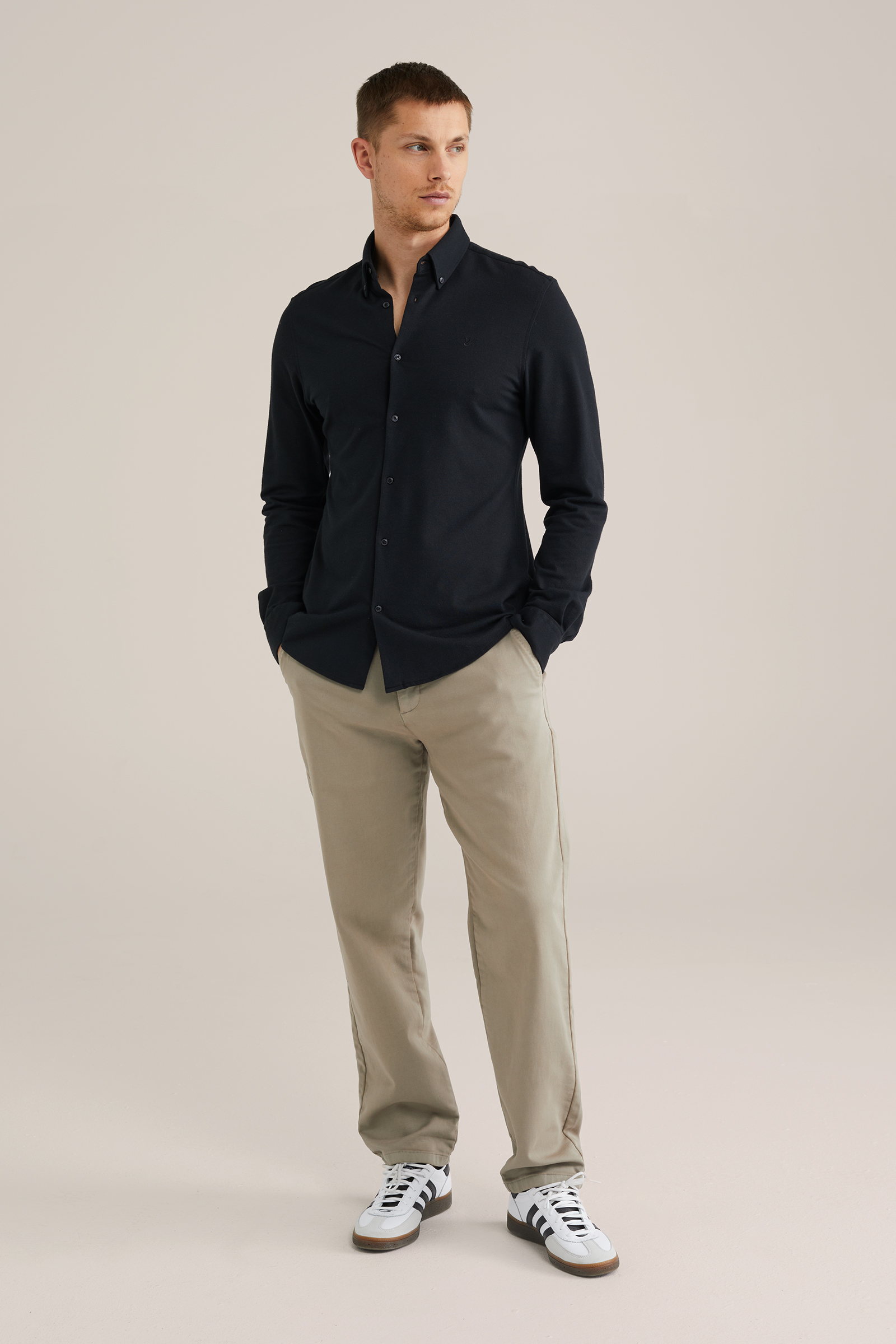 Heren Slim fit overhemd van piqu&eacute;jersey