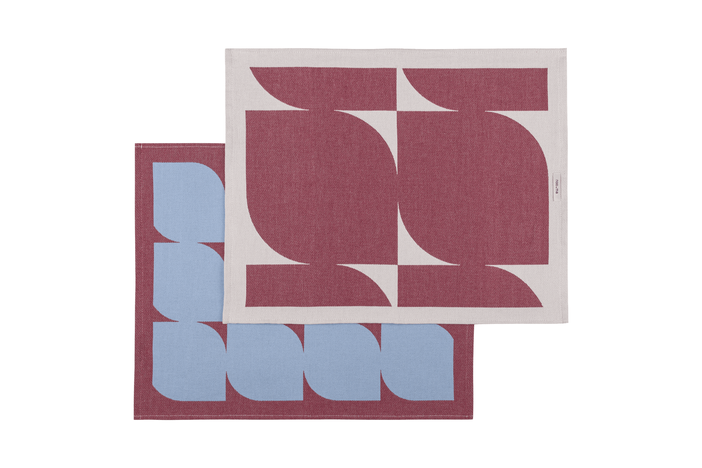 noo.ma Abi set van 2 katoenen theedoeken - Beet Red & Sky Blue, 27 x 18 cm