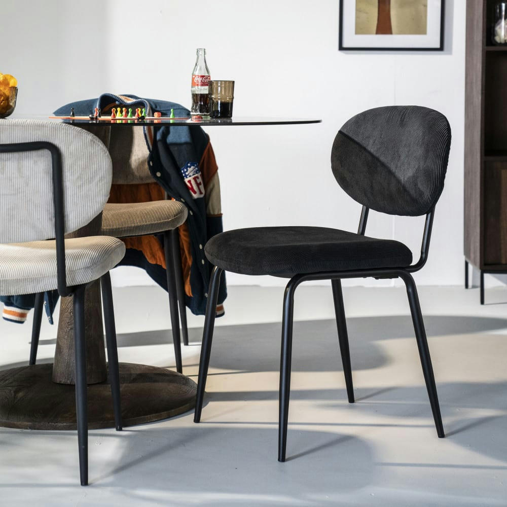 COSMO - Lot de 2 chaises en velours côtelé et métal noir