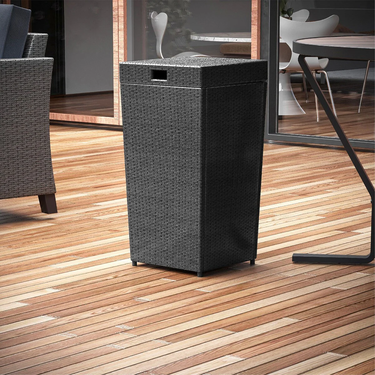 Nestl Outdoor Trash Can with Lid - 30 Gallon Durable Wicker Garbage Can for Patio