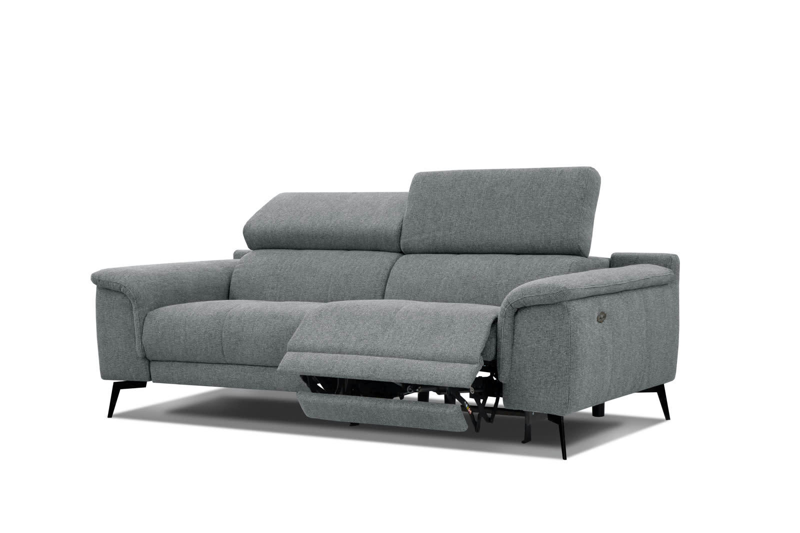 FIERO - Canapé droit 3 places XXL avec relax électrique côté droit tissu gris