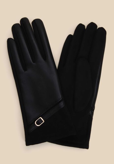 Womens Black Gold Buckle Gloves