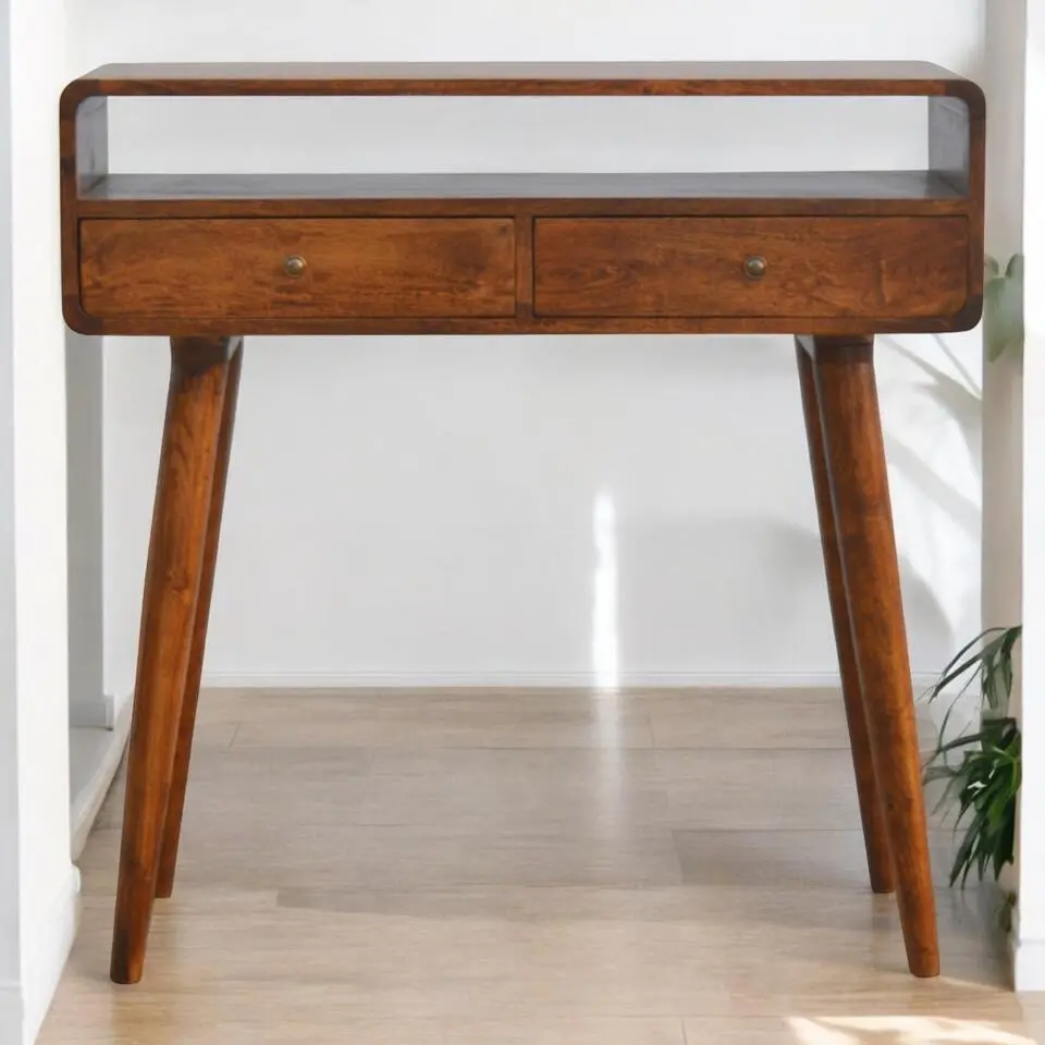 Gebogen Kastanje Sidetable met Open Sleuf