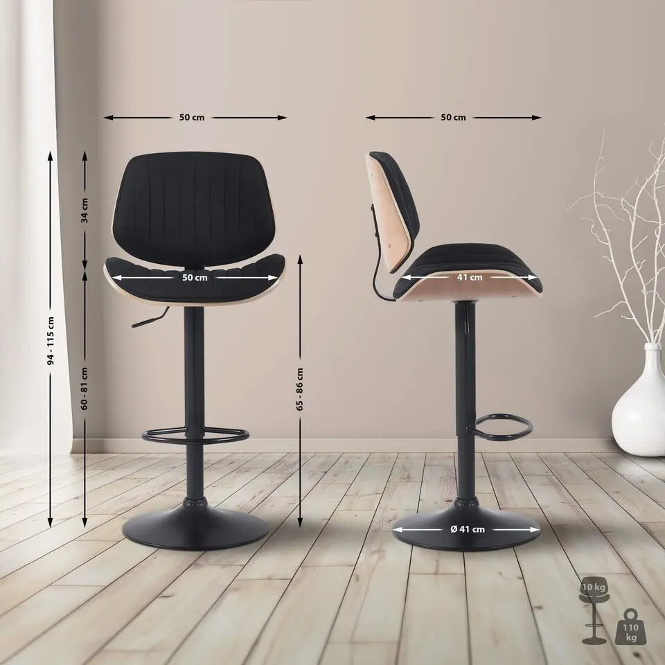 CLP Barkruk Clawson zwart Frame - Stof - natura/zwart