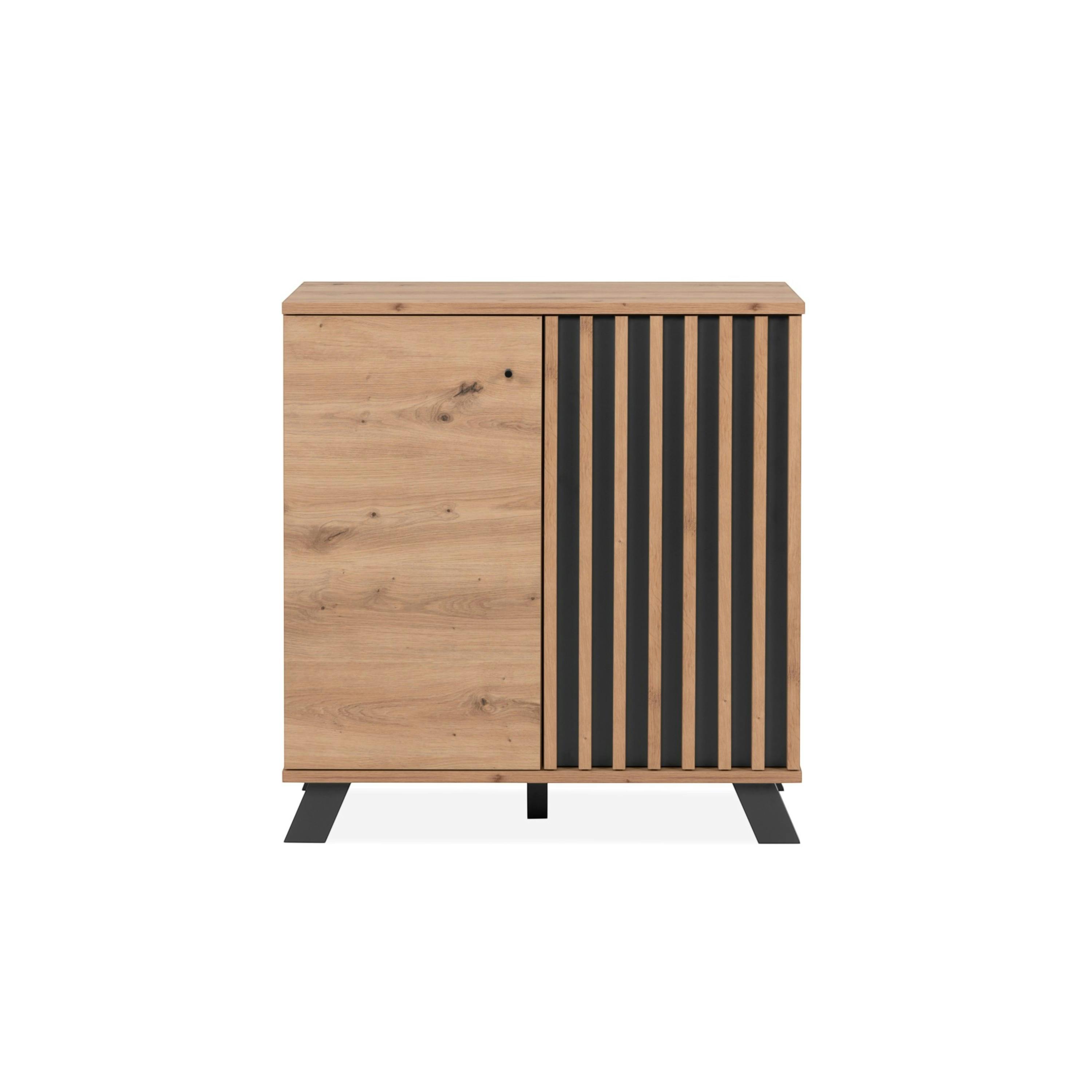 Petit buffet moderne 1 porte noire rainurée ALVA