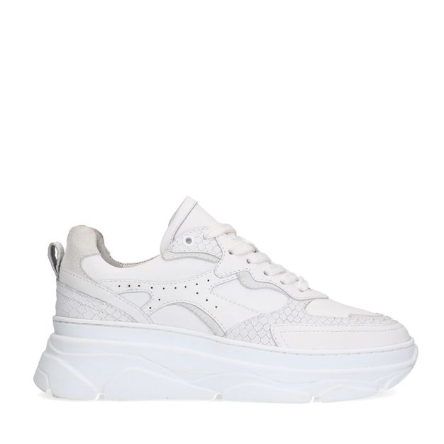Witte leren chunky sneakers met croco details