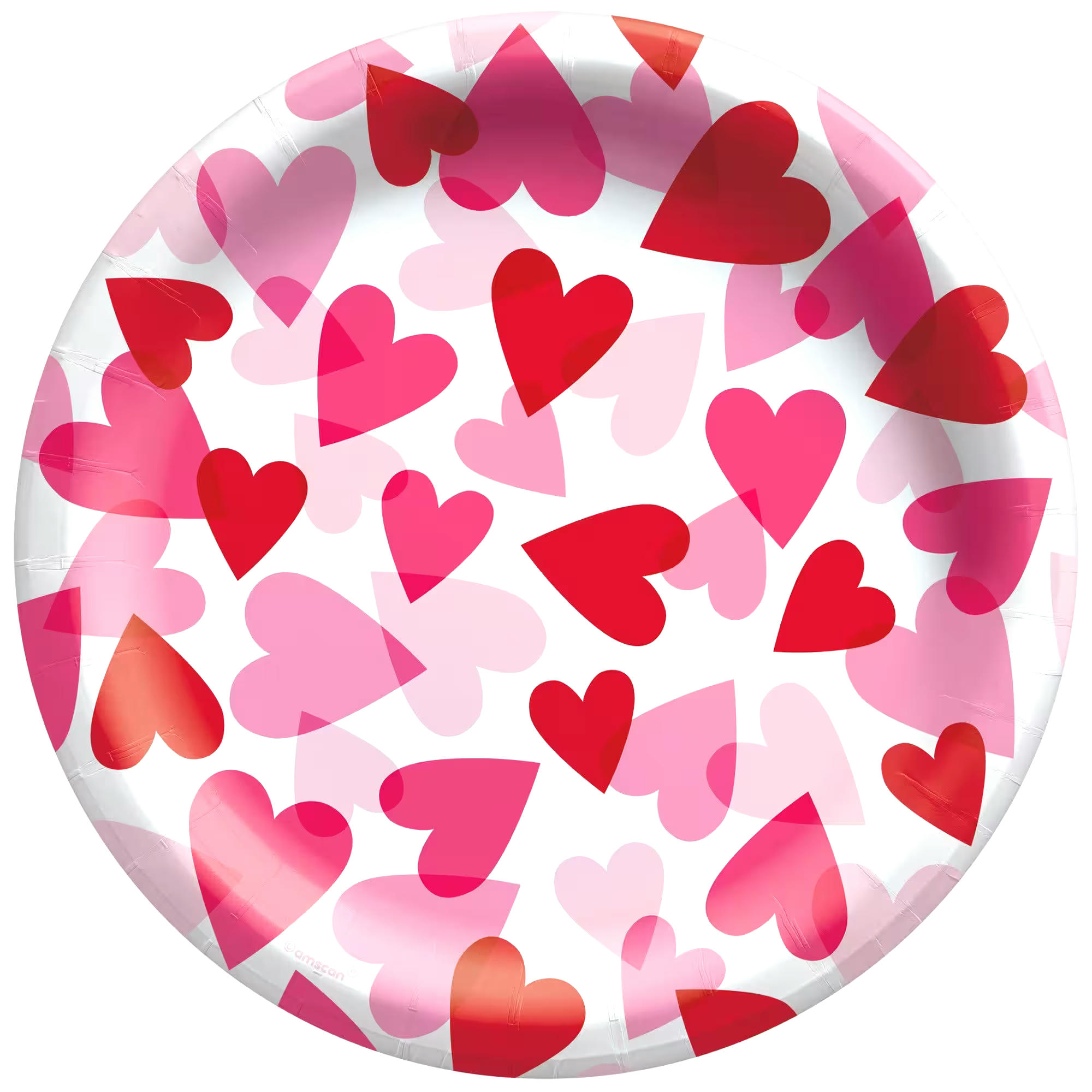 Round Paper Disposable Lunch Plates,Red/Pink/White, Heart, 8.5-in, 20-pk, for Valentine's Day/Anniversary/Wedding