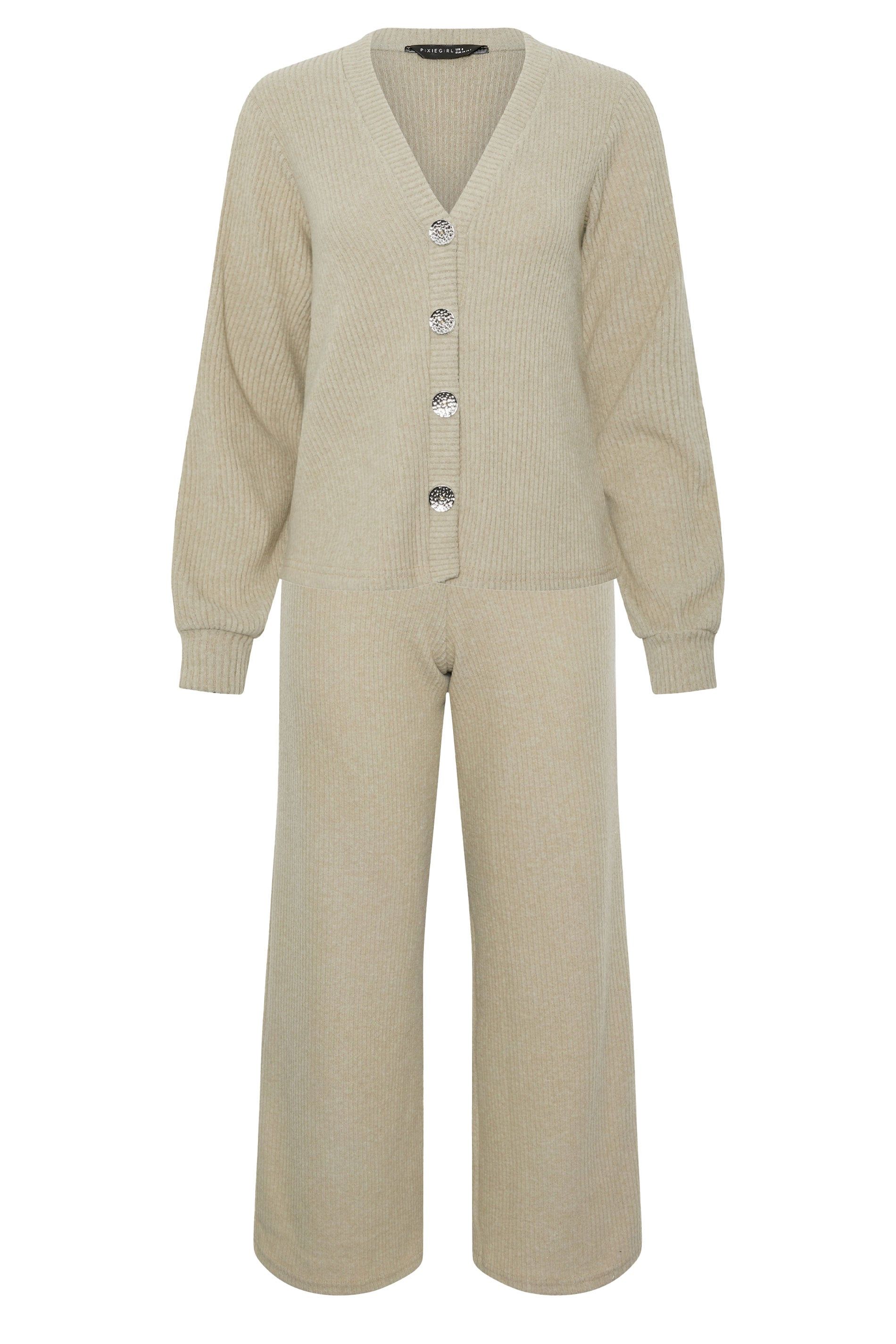 PixieGirl Petite Ribbed Cardigan & Wide Leg Trousers Set