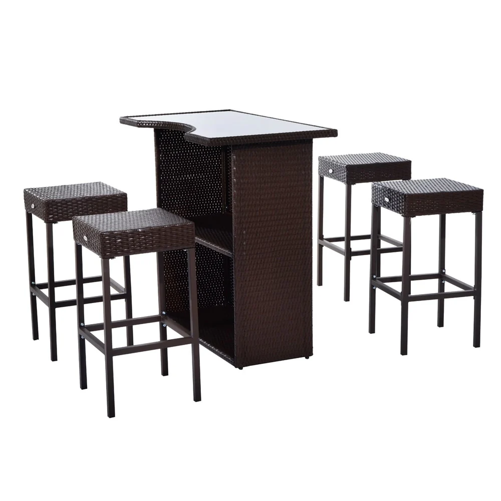 Outsunny 5 Piece Outdoor Patio Rattan Bar Set