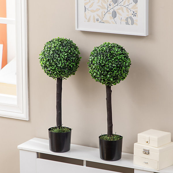 Lot de 2 buis artificiels topiaires artificielles en forme de boule dia. 20 x 60H cm pots inclus