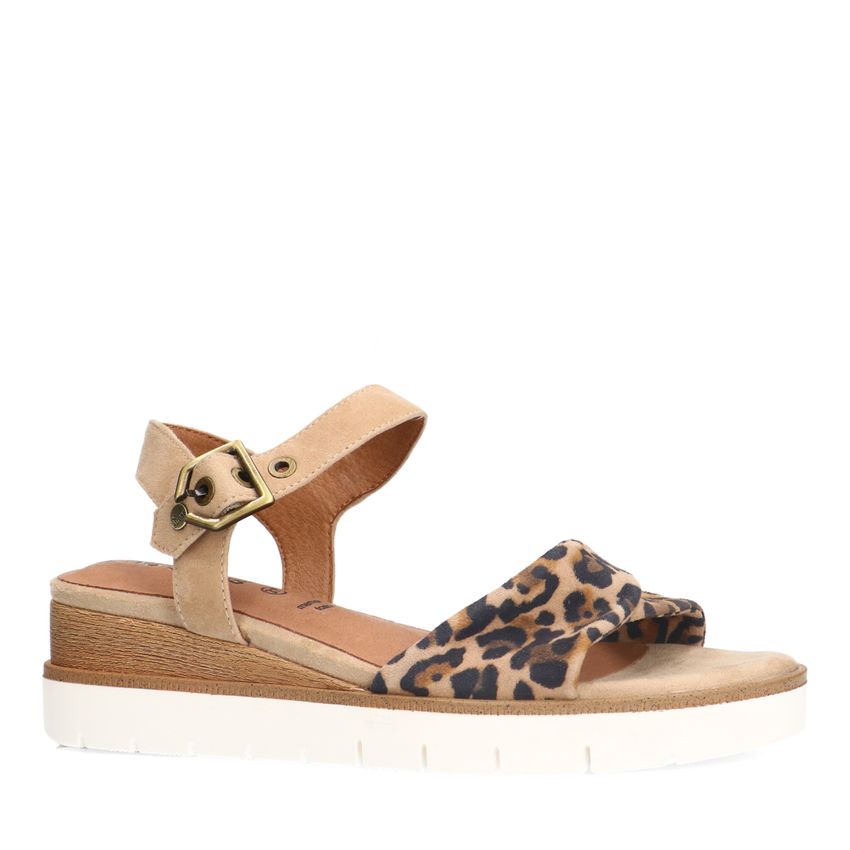 No Stress Beige suède sandalen met leopard details