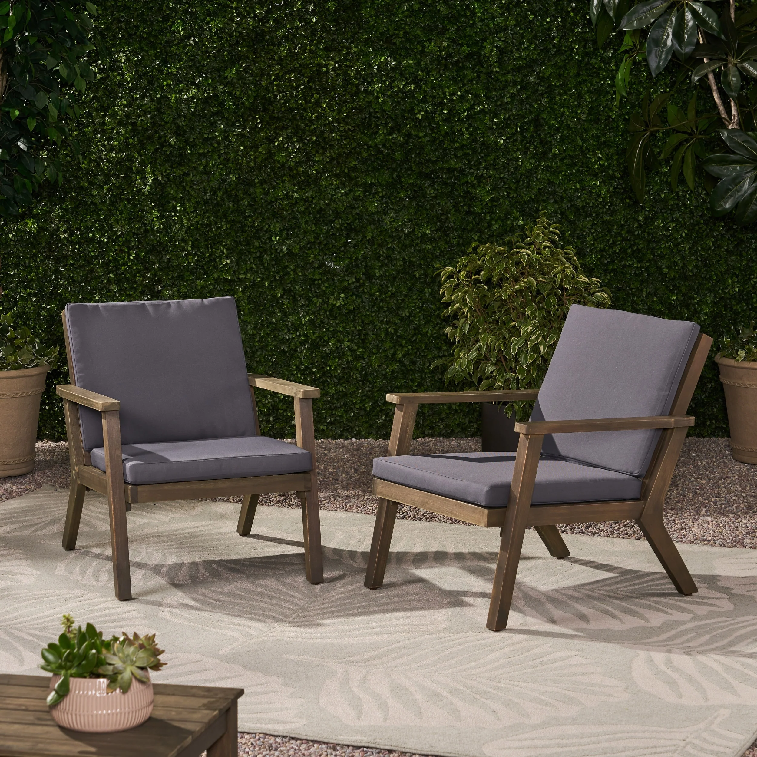 Temecula Outdoor Acacia Wood Club Chairs with Cushions (Set of 2) by Christopher Knight Home