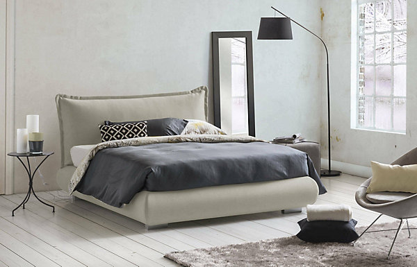 Lit double Dfecci, Lit coffre avec revêtement et tête de lit en tissu, Ouverture frontale, adapté pour matelas 160x190 cm, Beige