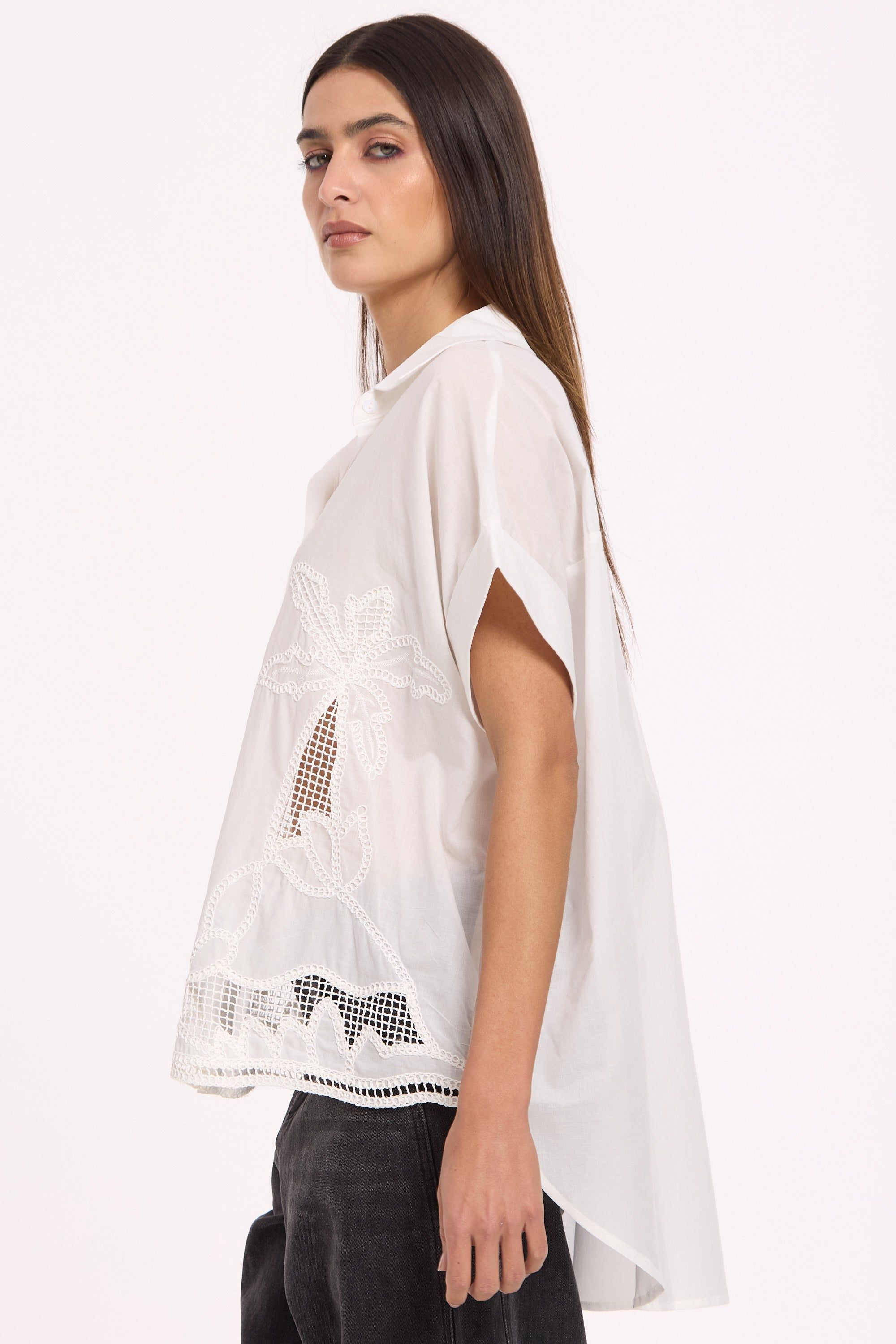 House of Holland White Palm Lace Cotton Shirt