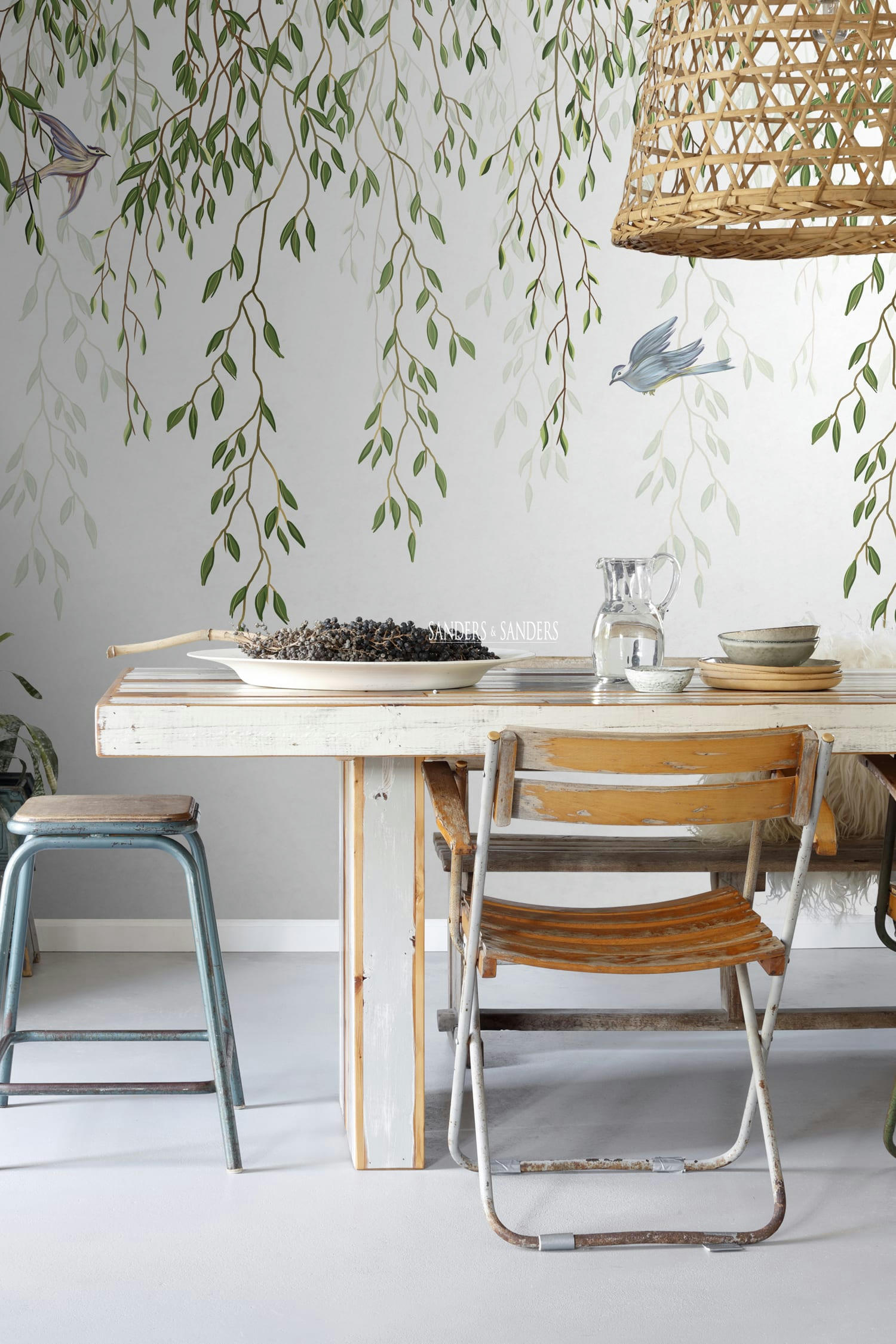 NONE - papier peint panoramique oiseaux dans la nature vert et bleu 3,5 x 2,7