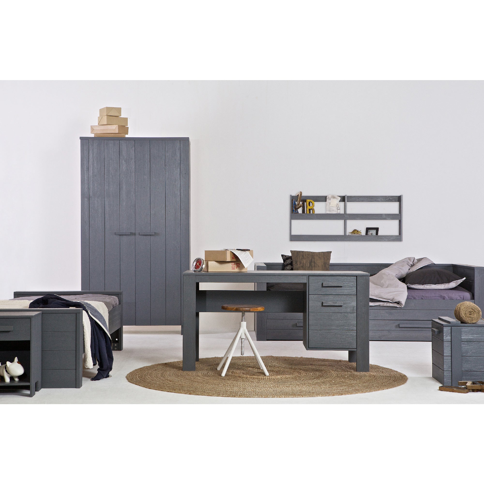 Woood Dennis Bed 90 x 200 cm - Donkergrijs