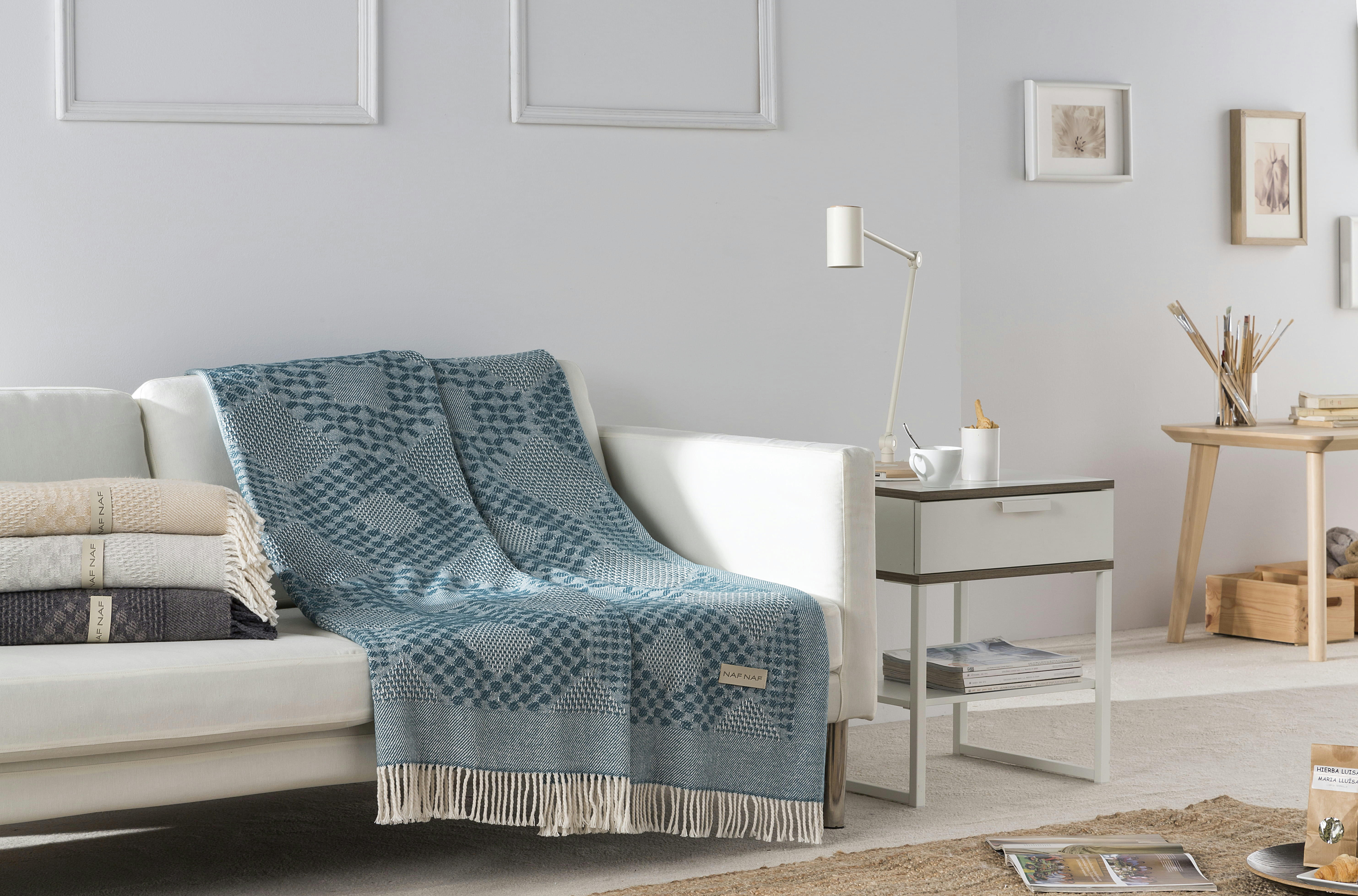 ARLETH - Plaid en coton beige 130x170