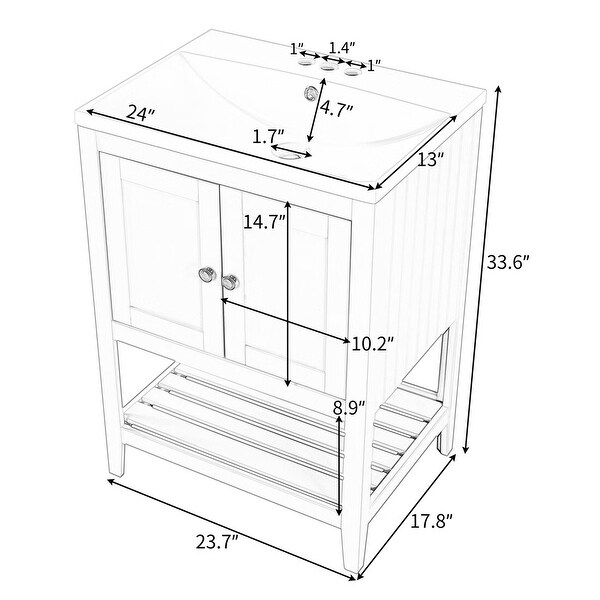 Merax Modern Sleek Bathroom Vanity with Ceramic Sink & Open Shelf
