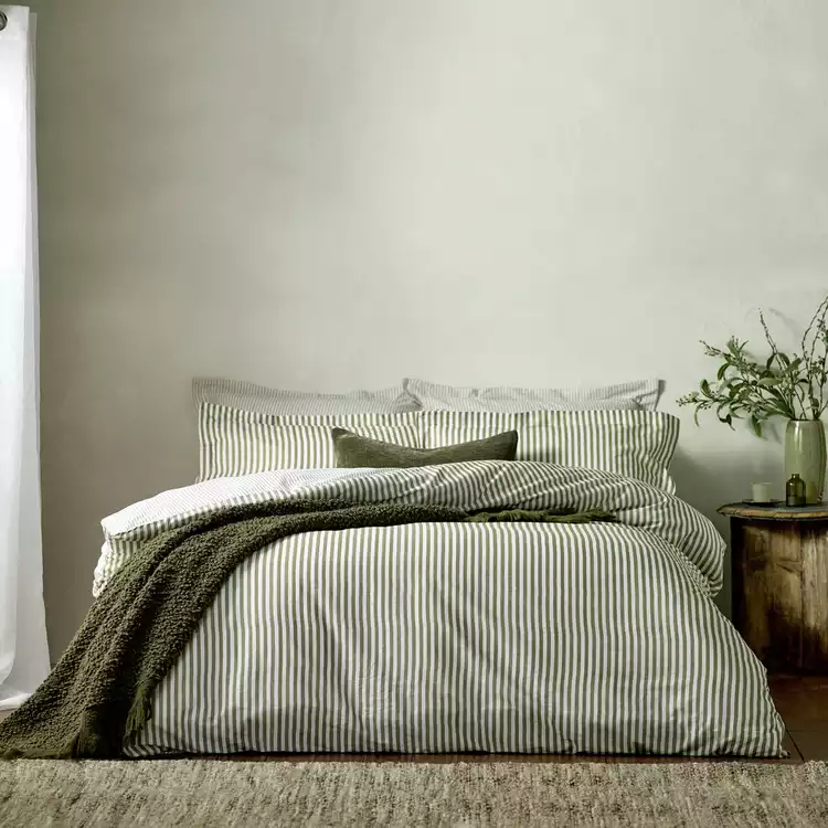 Yard Hebden Cotton Stripe Olive Bedding Set - Single