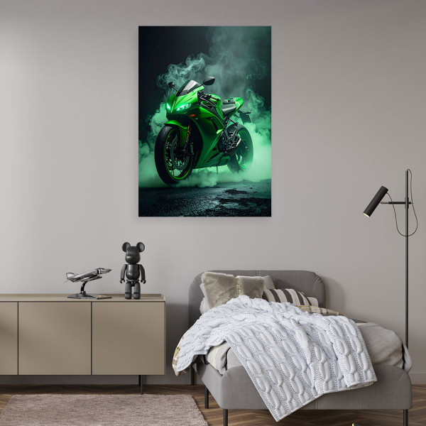 Obraz nowoczesny do pokoju nastolatka, Zielony Motocykl Motor 20x30