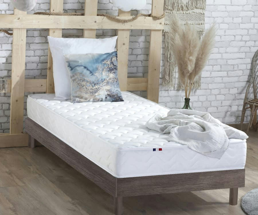 ENSEMBLE KIT INITIAL - Ensemble Matelas accueil latex sommier en Kit Chêne gris 90x190