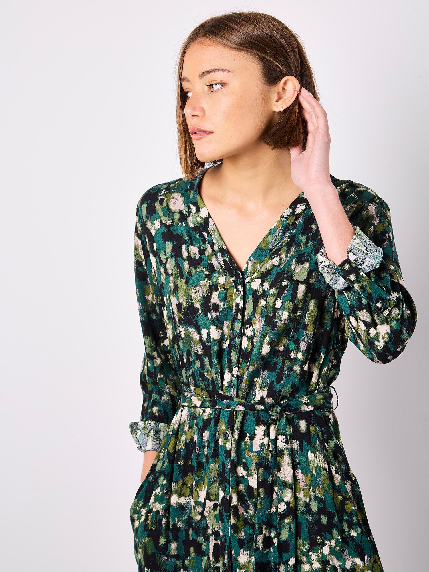 Apricot Abstract Brushstroke Shirt Mini Dress