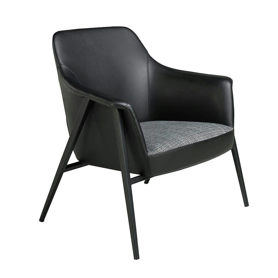 - Fauteuil en tissu et croûte de cuir noir