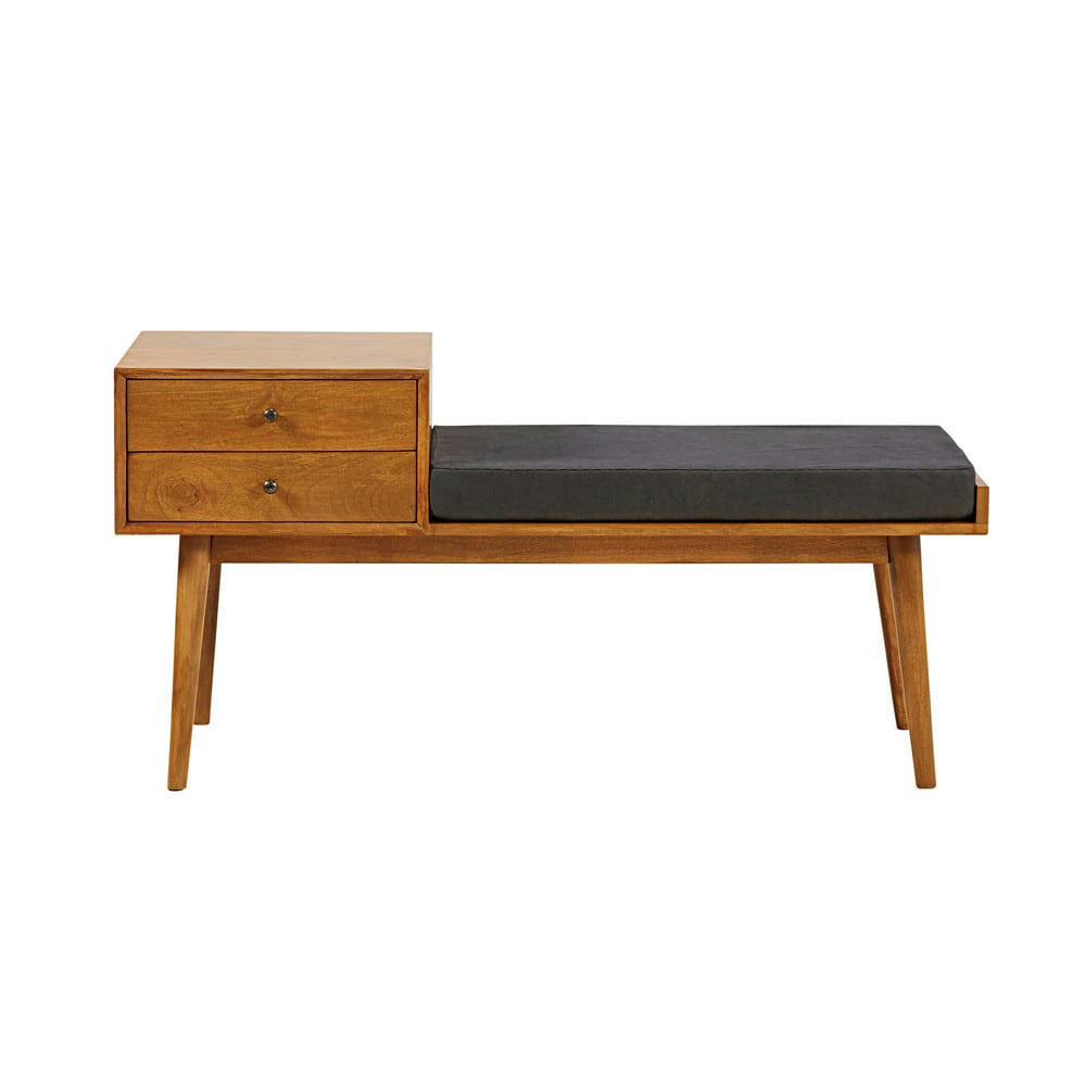 Flynn - Banquette d'entrée vintage 2 tiroirs en manguier L.120cm