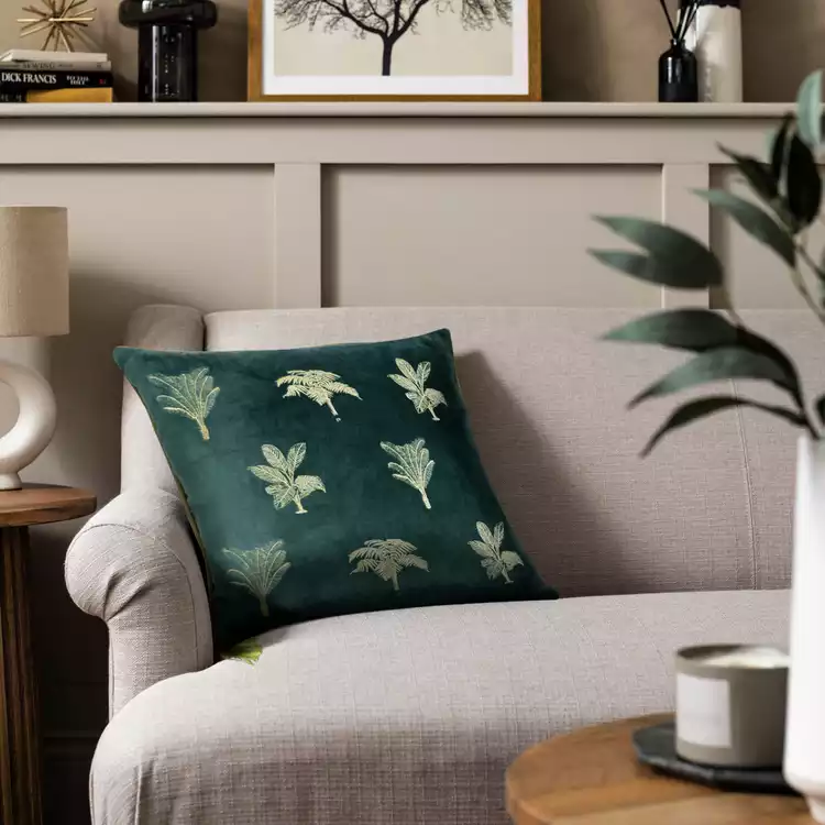 Habitat Embroidered Palm Cushion - Green -43X43cm