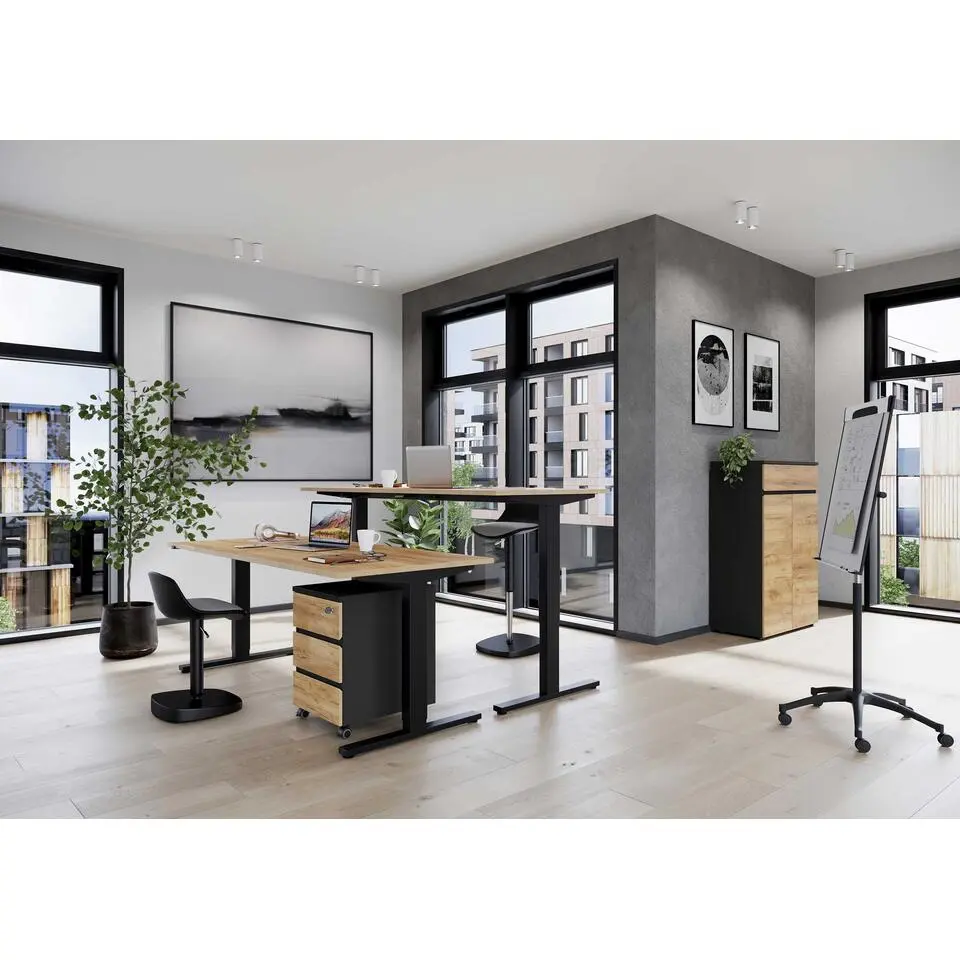 Ladeblok Miguel met 3 lades - antraciet/eik