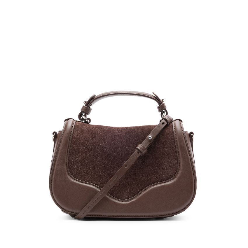 Manfield Bruine leren schoudertas met suède detail