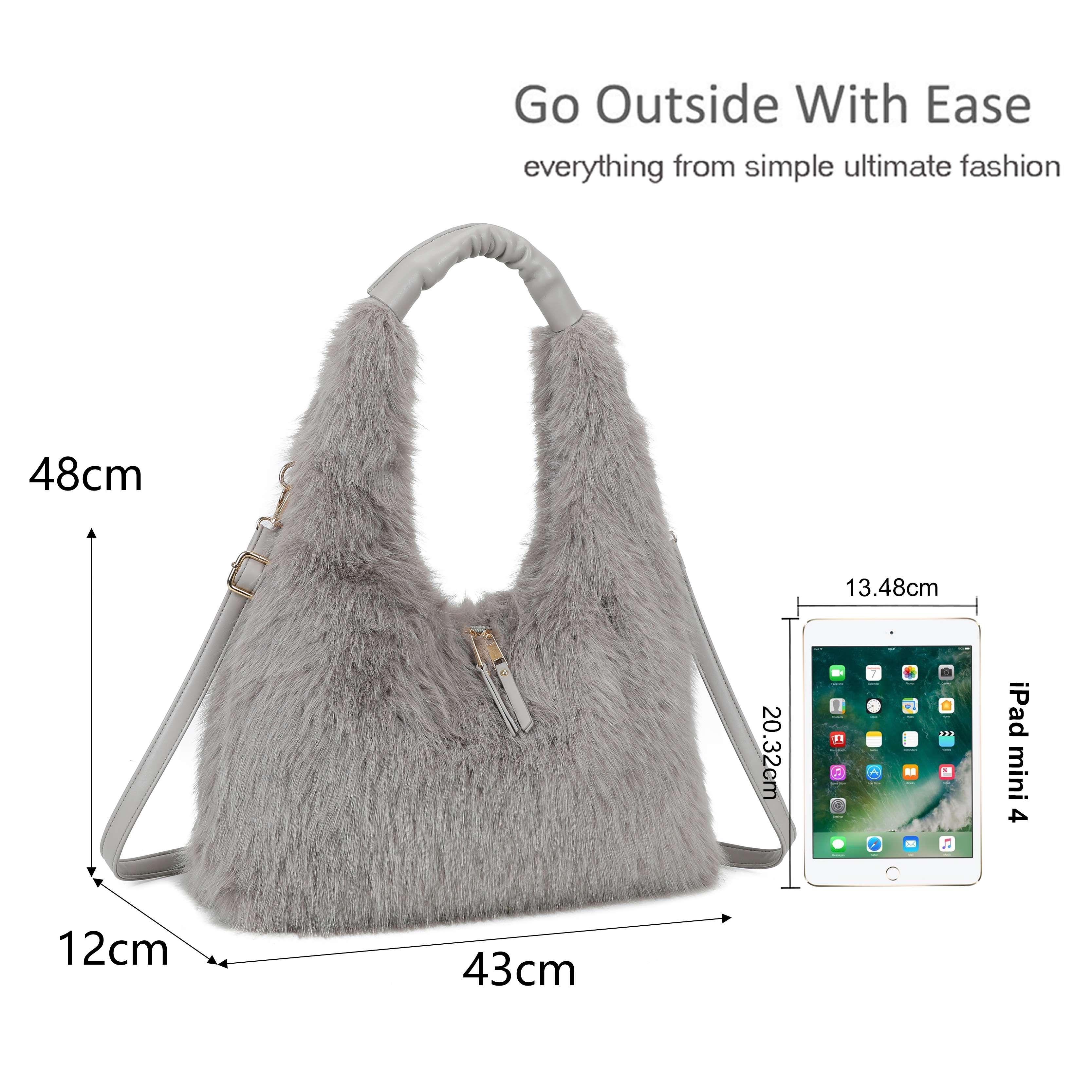 Kitise Faux Fur Hobo Shoulder Bag With Detachable Crossbody Strap