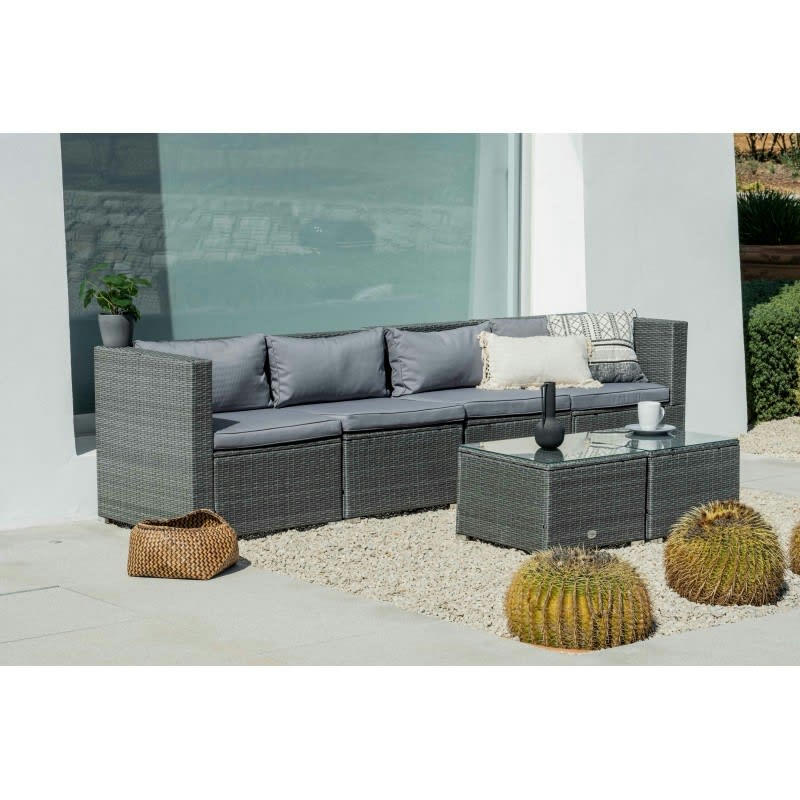 BAHAMAS - Salon de jardin Canapé Quadruple avec table double 4 Places Gris