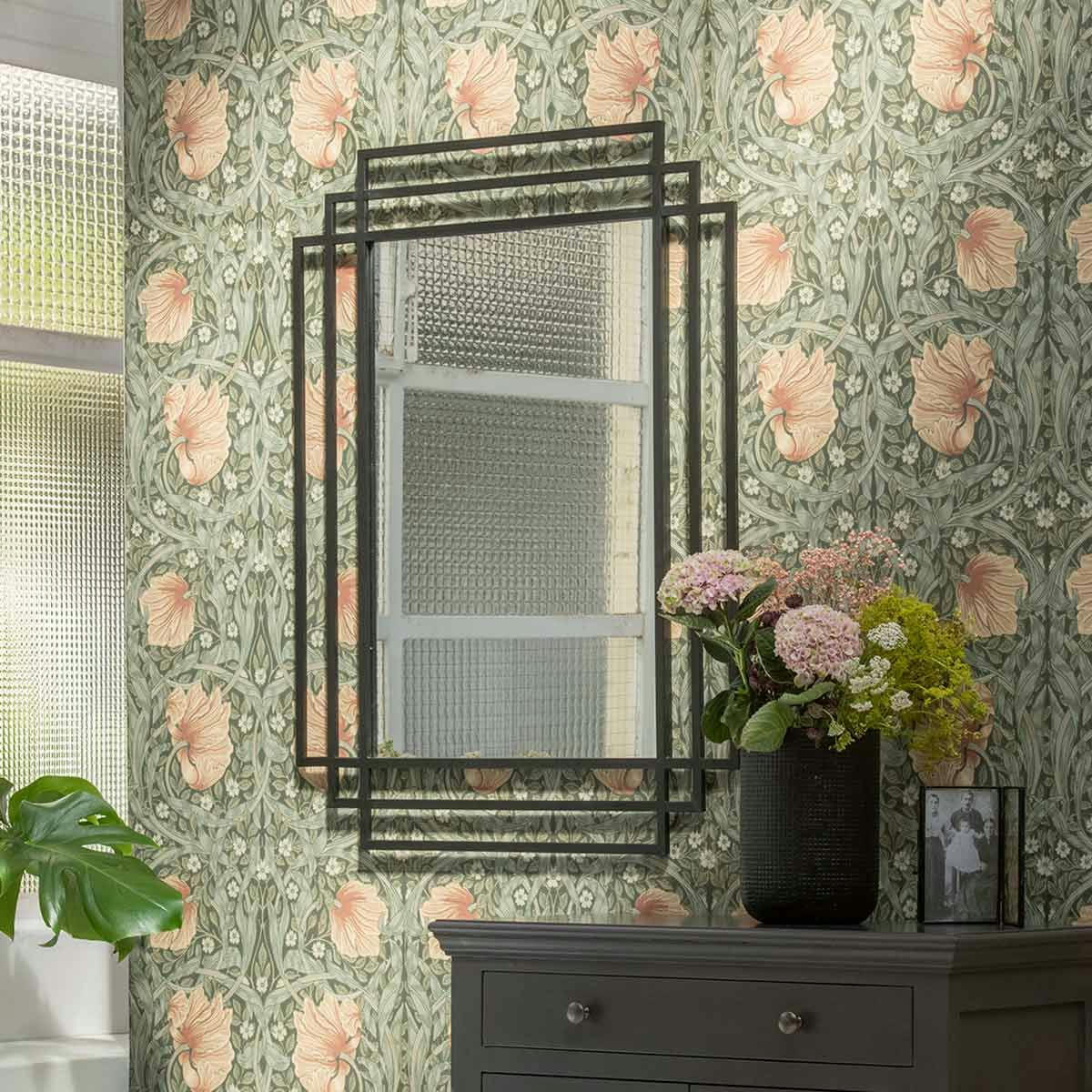 GINGER - Miroir Art Déco rectangulaire en métal noir 101 x 76 cm