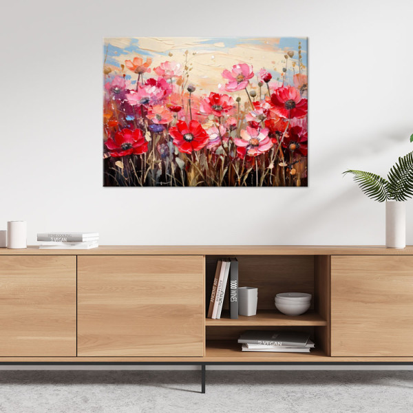 Obraz na płótnie, Polne czerwone kwiaty Abstrakcja 60x40