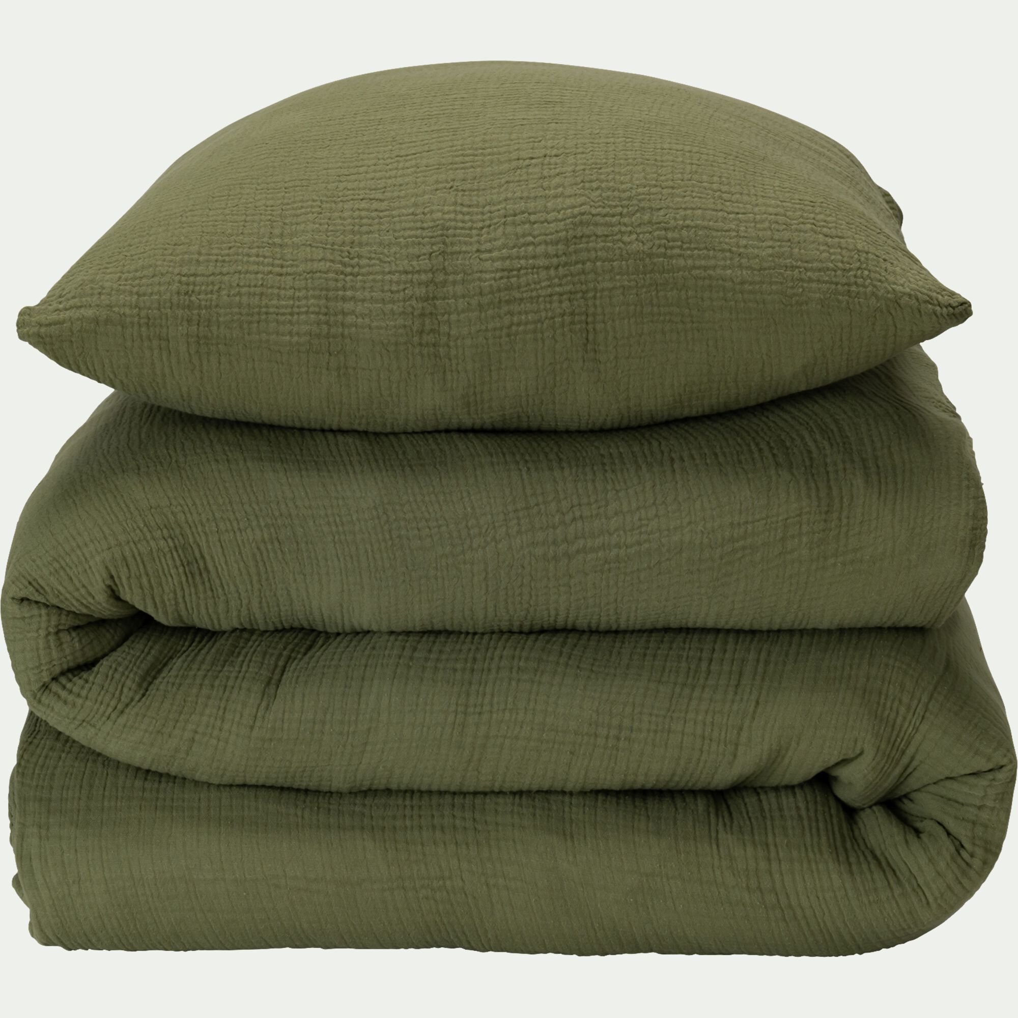 BALETI - Housse de couette 260x240cm et 2 taies d'oreiller 63x63cm en double gaze de coton - vert sauge